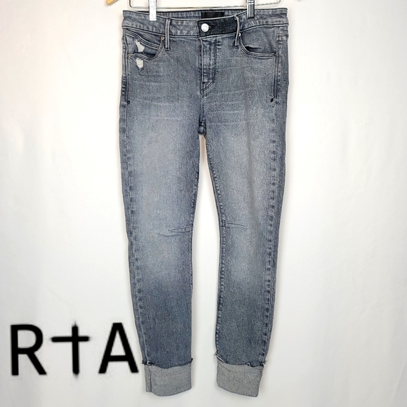 RTA Nova Road to Awe Slim Boyfriend Style- Cuffed Skinny Jeans Black Fog Sz29 - Picture 1 of 7